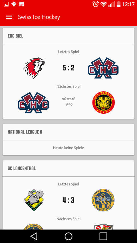 Swiss Ice Hockey App Screenshot